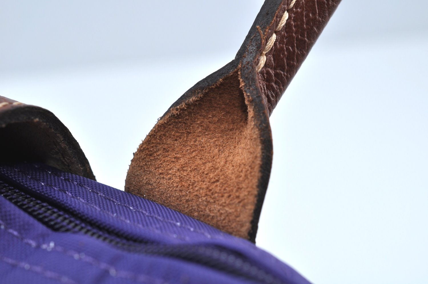 Auth Longchamp Le Pliage Shopper Tote Hand Bag Nylon Leather Purple K9616