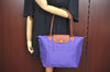 Auth Longchamp Le Pliage Shopper Tote Hand Bag Nylon Leather Purple K9616