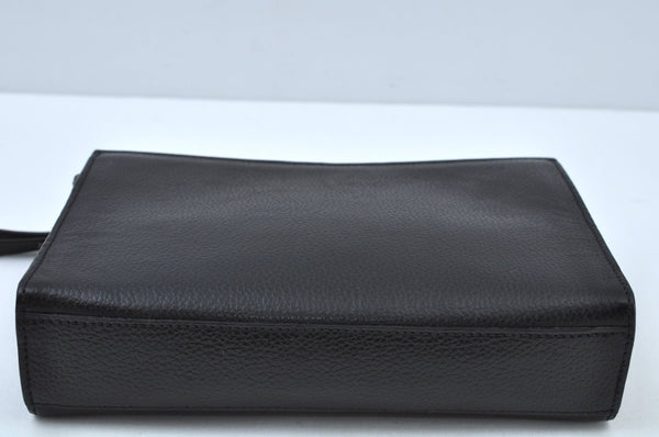 Authentic BALLY Leather Clutch Bag Black K9622