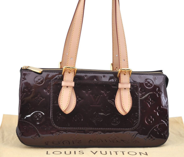 Auth Louis Vuitton Vernis Rose Wood Avenue Shoulder Bag Wine Red M93510 LV K9630