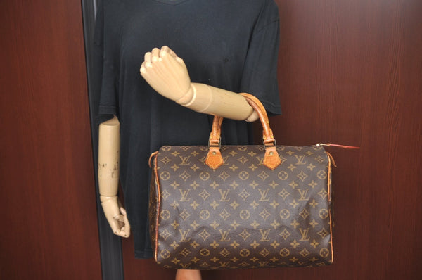 Authentic Louis Vuitton Monogram Speedy 35 Hand Boston Bag M41524 LV K9632