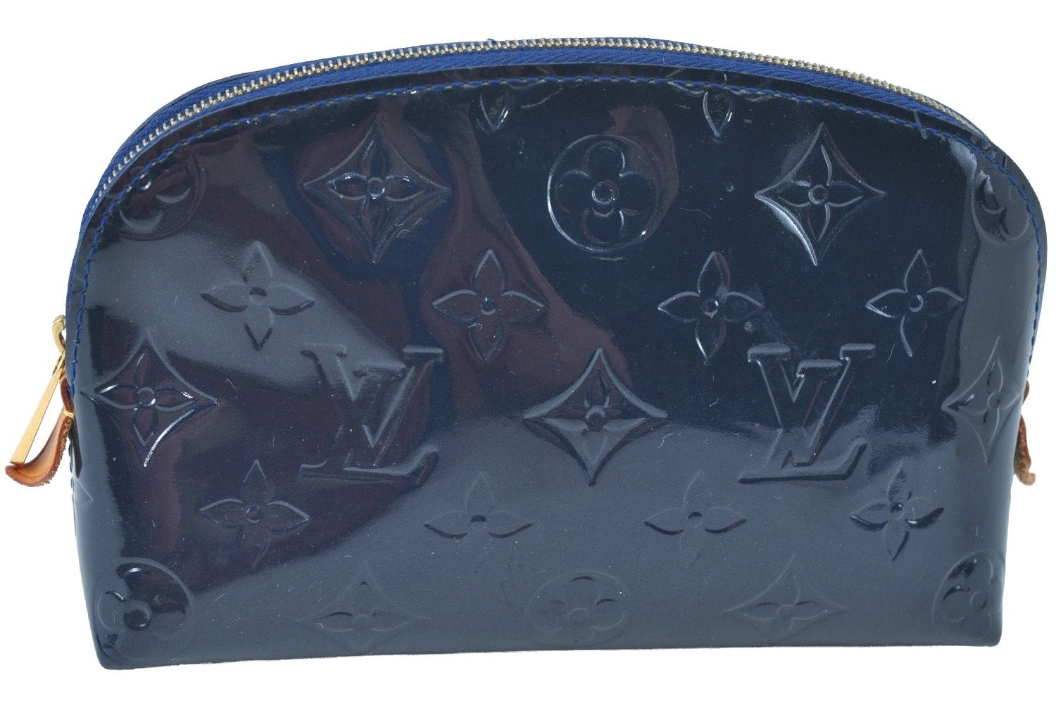 Auth Louis Vuitton Monogram Vernis Pochette Cosmetic Pouch Blue M90052 LV K9634