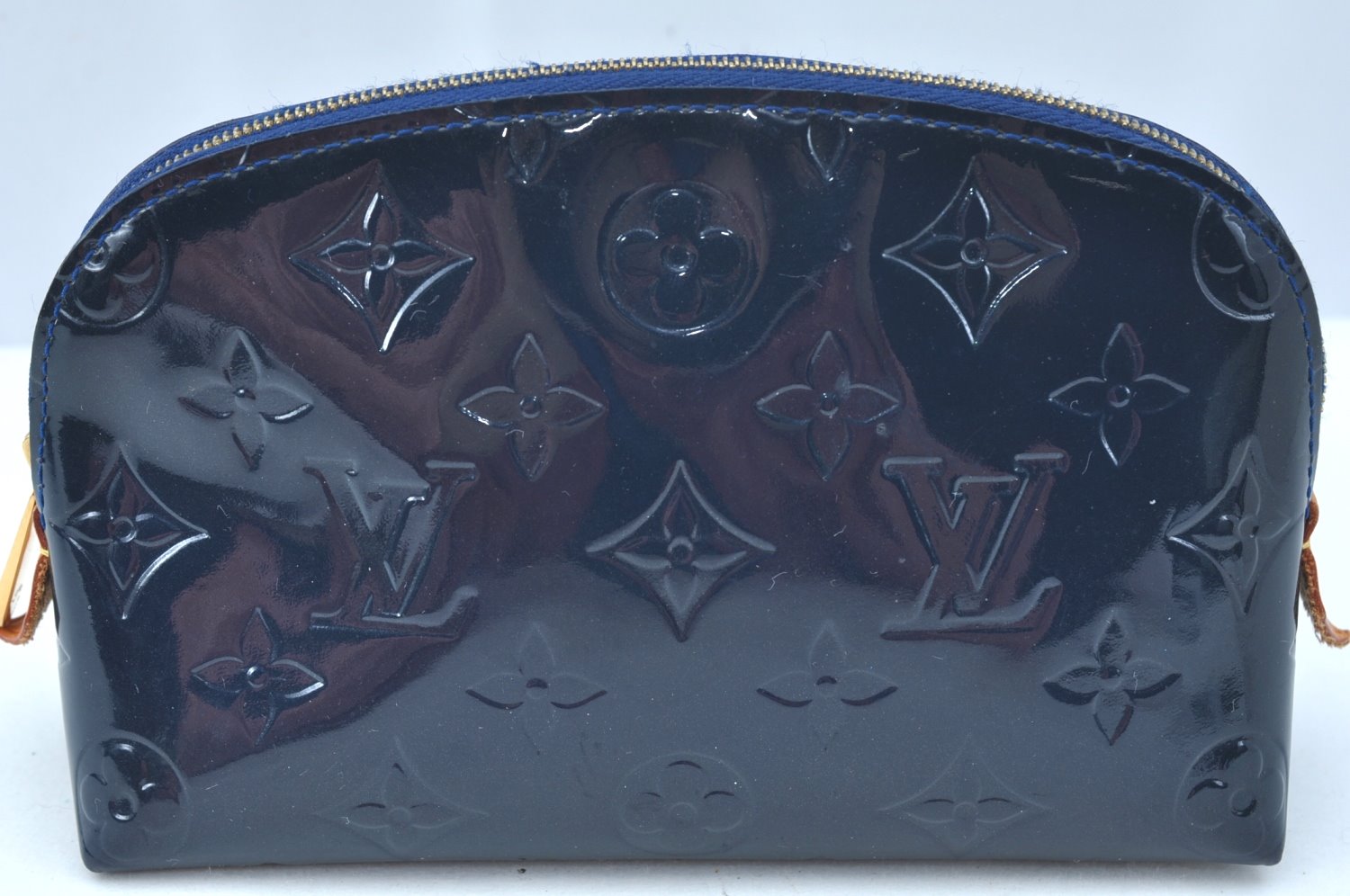 Auth Louis Vuitton Monogram Vernis Pochette Cosmetic Pouch Blue M90052 LV K9634