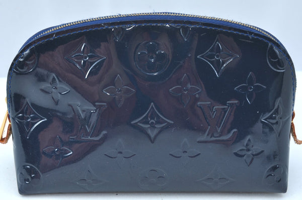 Auth Louis Vuitton Monogram Vernis Pochette Cosmetic Pouch Blue M90052 LV K9634