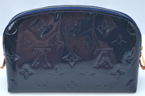 Auth Louis Vuitton Monogram Vernis Pochette Cosmetic Pouch Blue M90052 LV K9634