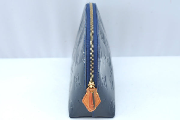 Auth Louis Vuitton Monogram Vernis Pochette Cosmetic Pouch Blue M90052 LV K9634