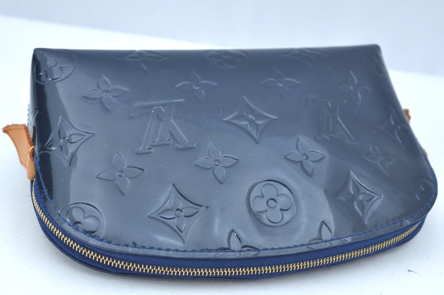 Auth Louis Vuitton Monogram Vernis Pochette Cosmetic Pouch Blue M90052 LV K9634