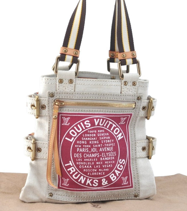 Authentic Louis Vuitton Cruise Line Globe Shopper PM Tote Bag M95115 Red K9636