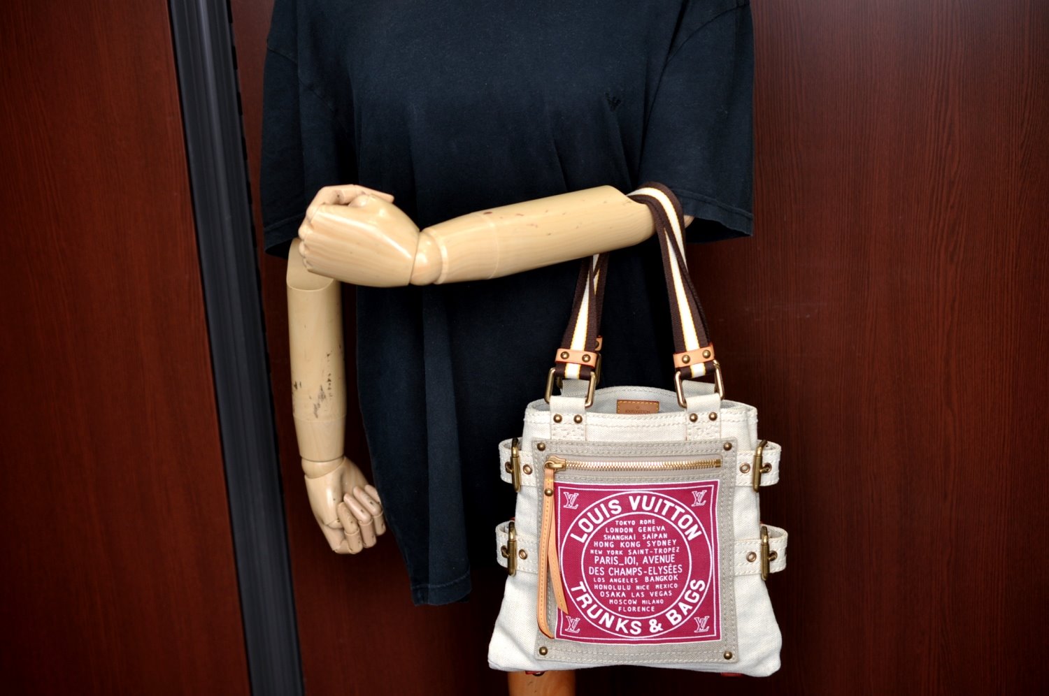 Authentic Louis Vuitton Cruise Line Globe Shopper PM Tote Bag M95115 Red K9636