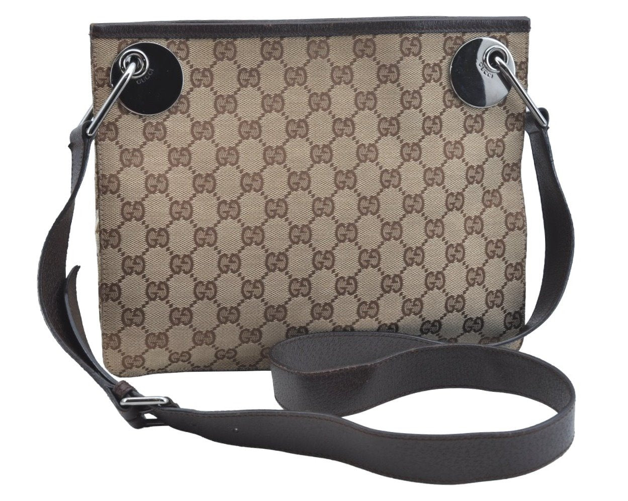 Authentic GUCCI Shoulder Cross Bag GG Canvas Leather 120841 Brown K9642