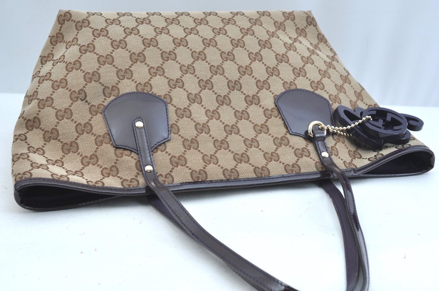 Authentic GUCCI Hand Bag GG Canvas Enamel Brown K9645