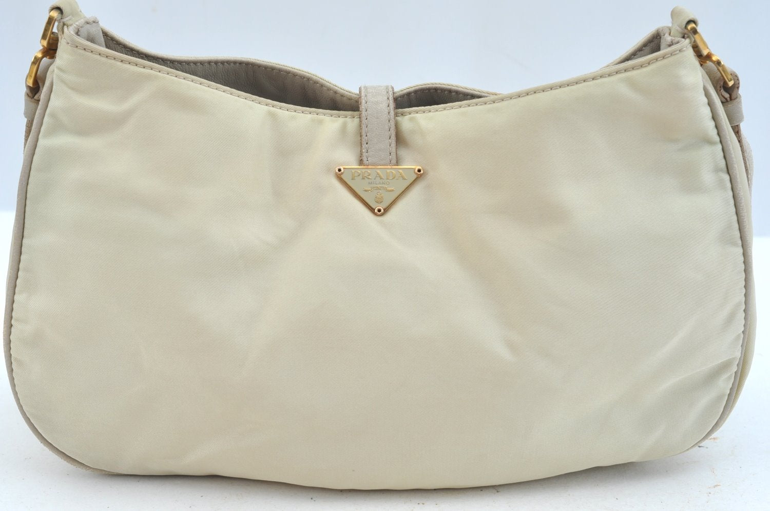 Authentic PRADA Nylon Tessuto Leather Shoulder Bag White K9647