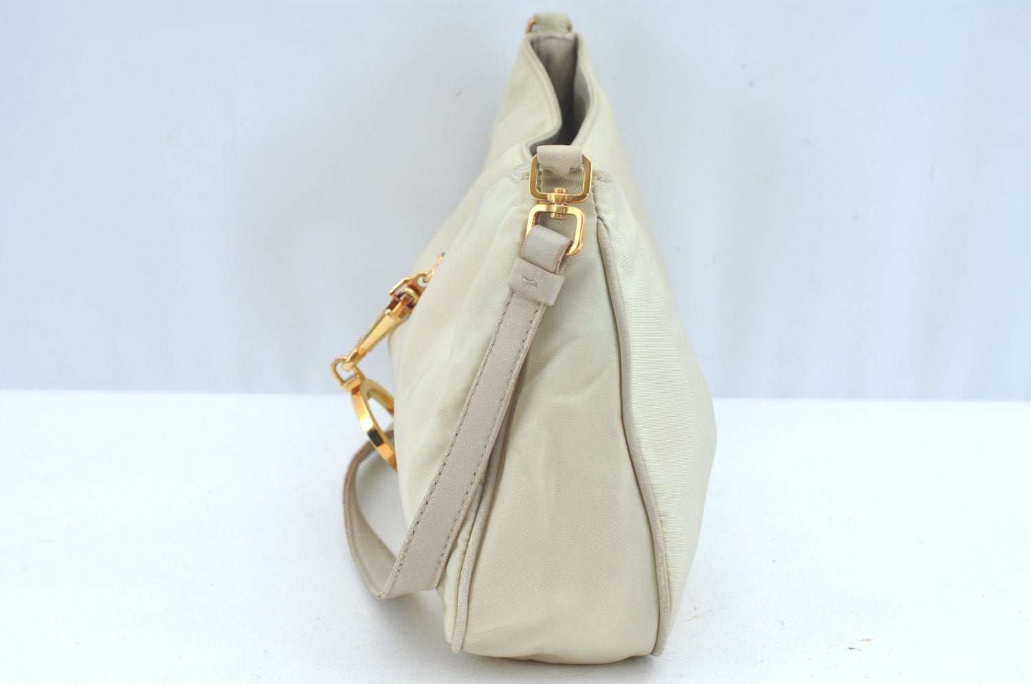 Authentic PRADA Nylon Tessuto Leather Shoulder Bag White K9647