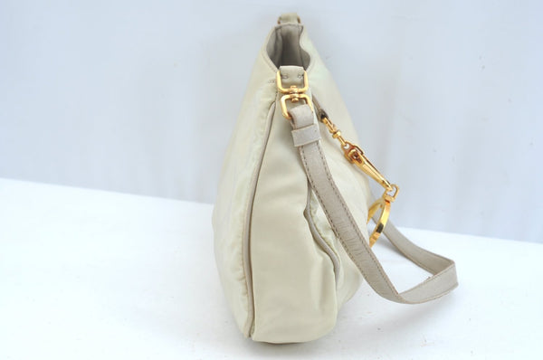 Authentic PRADA Nylon Tessuto Leather Shoulder Bag White K9647