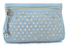 Authentic JIMMY CHOO Star Studs Leather Clutch Bag Purse LightBlue K9652