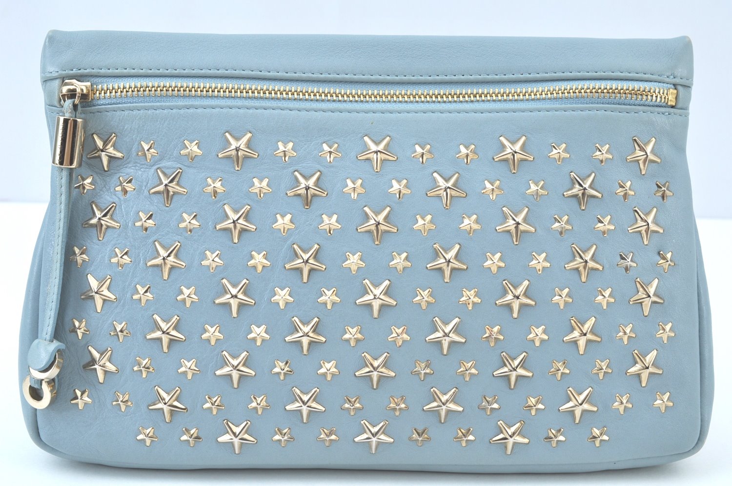 Authentic JIMMY CHOO Star Studs Leather Clutch Bag Purse LightBlue K9652