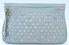Authentic JIMMY CHOO Star Studs Leather Clutch Bag Purse LightBlue K9652