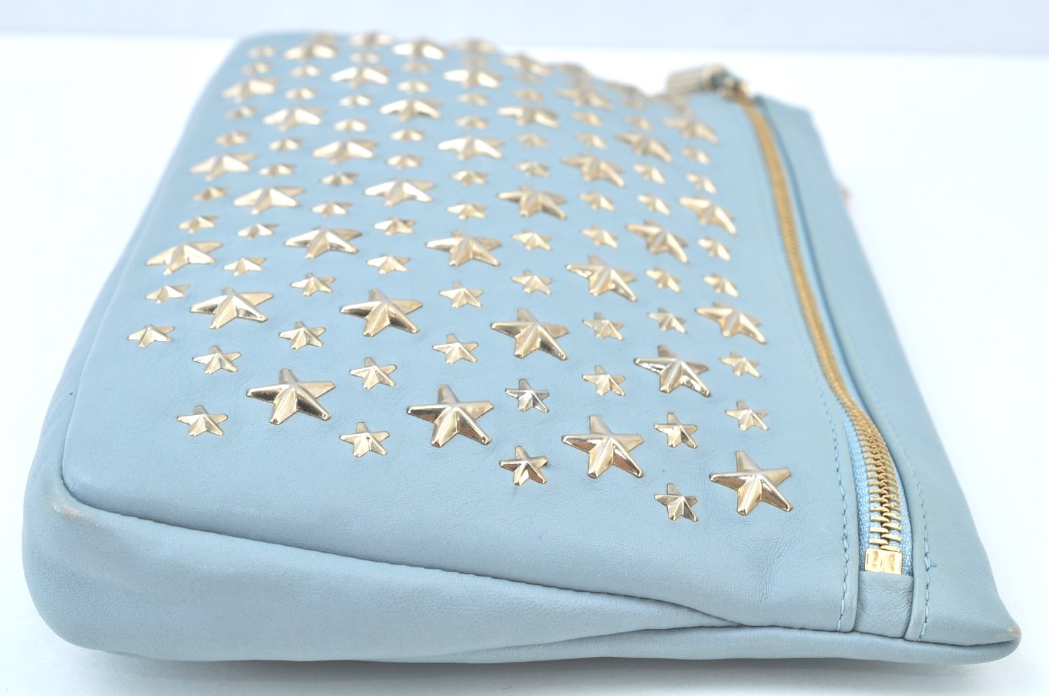 Authentic JIMMY CHOO Star Studs Leather Clutch Bag Purse LightBlue K9652