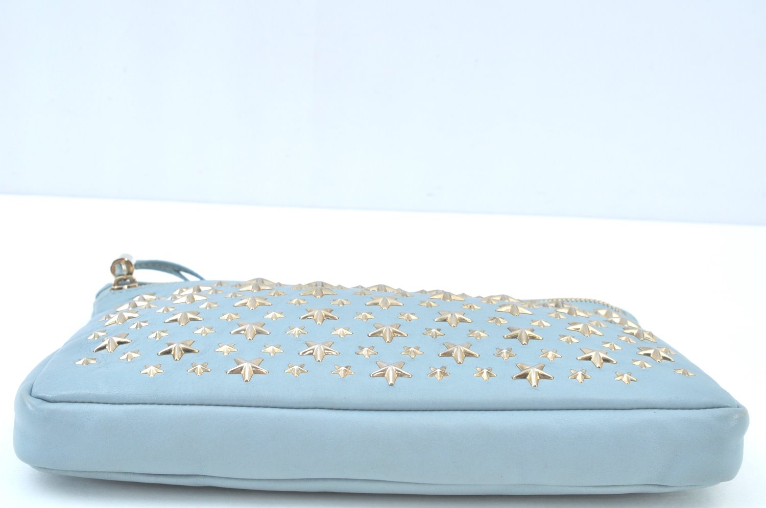 Authentic JIMMY CHOO Star Studs Leather Clutch Bag Purse LightBlue K9652