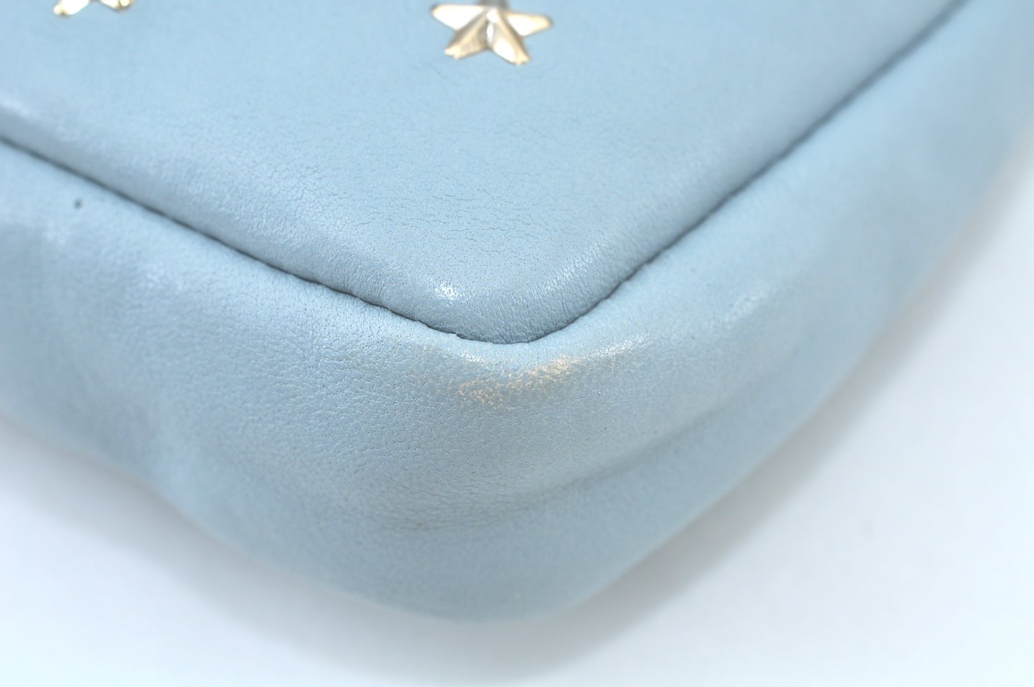 Authentic JIMMY CHOO Star Studs Leather Clutch Bag Purse LightBlue K9652