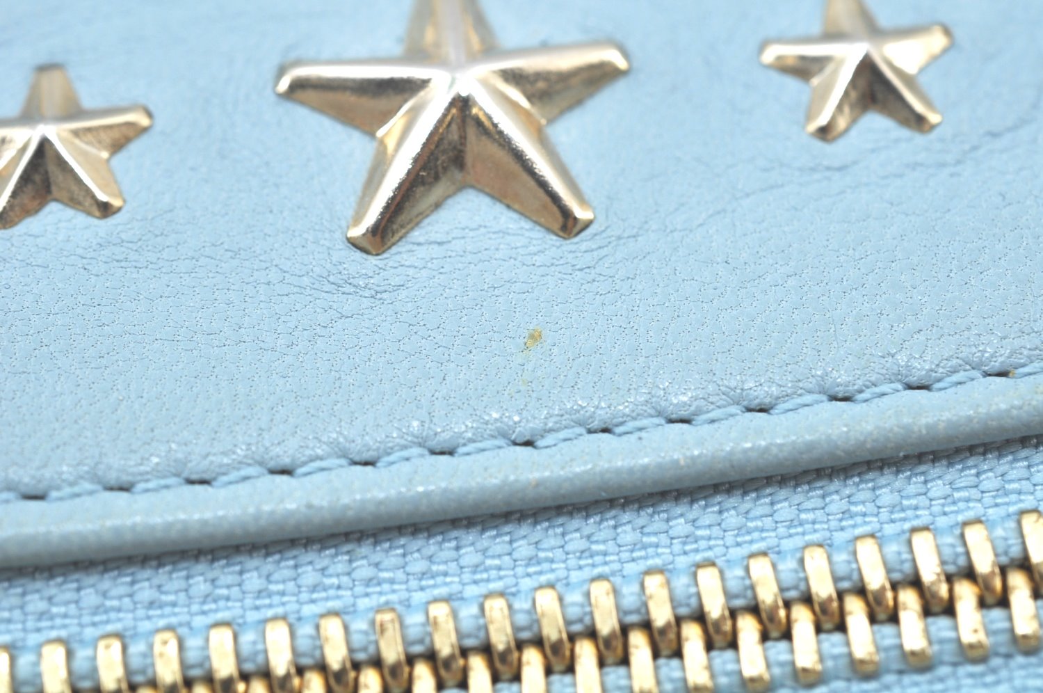 Authentic JIMMY CHOO Star Studs Leather Clutch Bag Purse LightBlue K9652