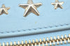 Authentic JIMMY CHOO Star Studs Leather Clutch Bag Purse LightBlue K9652