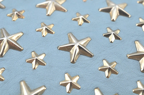 Authentic JIMMY CHOO Star Studs Leather Clutch Bag Purse LightBlue K9652