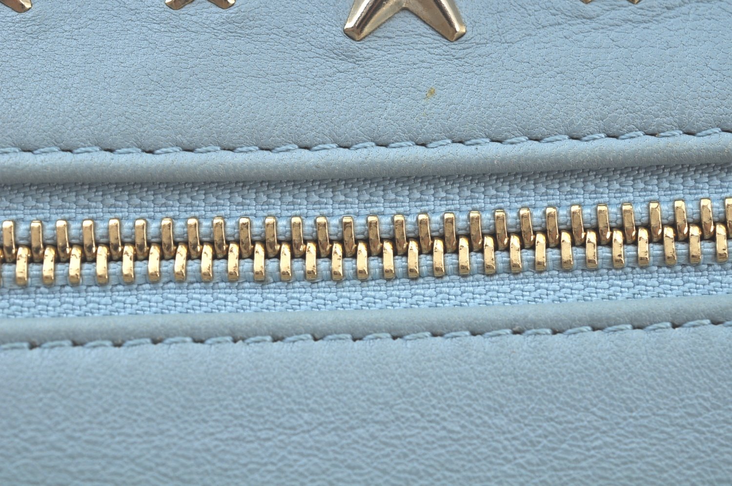 Authentic JIMMY CHOO Star Studs Leather Clutch Bag Purse LightBlue K9652