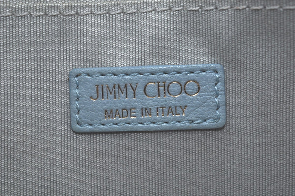 Authentic JIMMY CHOO Star Studs Leather Clutch Bag Purse LightBlue K9652
