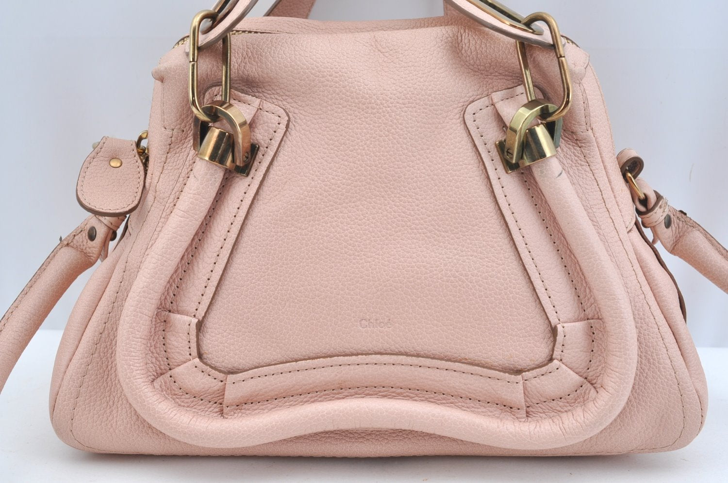 Auth Chloe Paraty Small 2Way Shoulder Hand Bag Purse Leather Pink Beige K9654