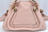 Auth Chloe Paraty Small 2Way Shoulder Hand Bag Purse Leather Pink Beige K9654