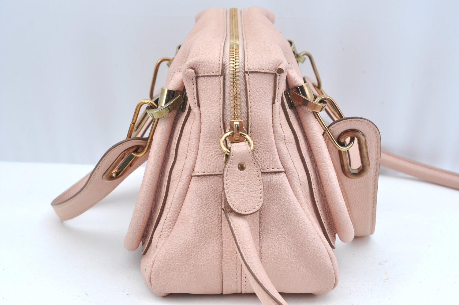 Auth Chloe Paraty Small 2Way Shoulder Hand Bag Purse Leather Pink Beige K9654