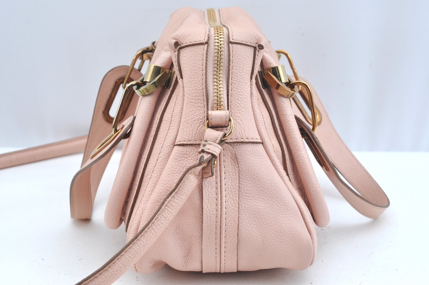 Auth Chloe Paraty Small 2Way Shoulder Hand Bag Purse Leather Pink Beige K9654