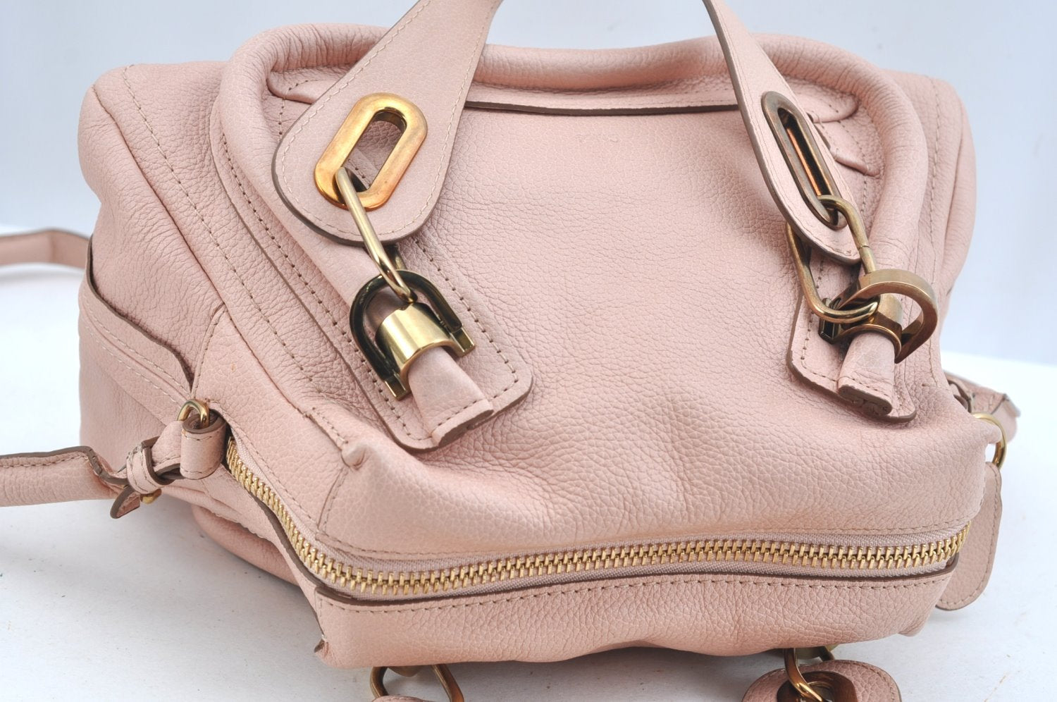 Auth Chloe Paraty Small 2Way Shoulder Hand Bag Purse Leather Pink Beige K9654