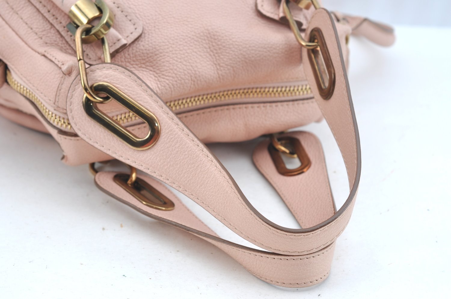 Auth Chloe Paraty Small 2Way Shoulder Hand Bag Purse Leather Pink Beige K9654