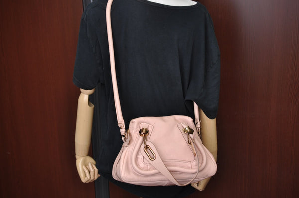 Auth Chloe Paraty Small 2Way Shoulder Hand Bag Purse Leather Pink Beige K9654