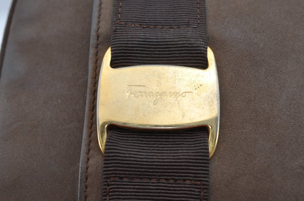 Authentic Salvatore Ferragamo Vara Shoulder Cross Bag Leather Brown K9656