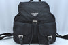 Authentic PRADA Nylon Tessuto Leather Backpack Black K9666