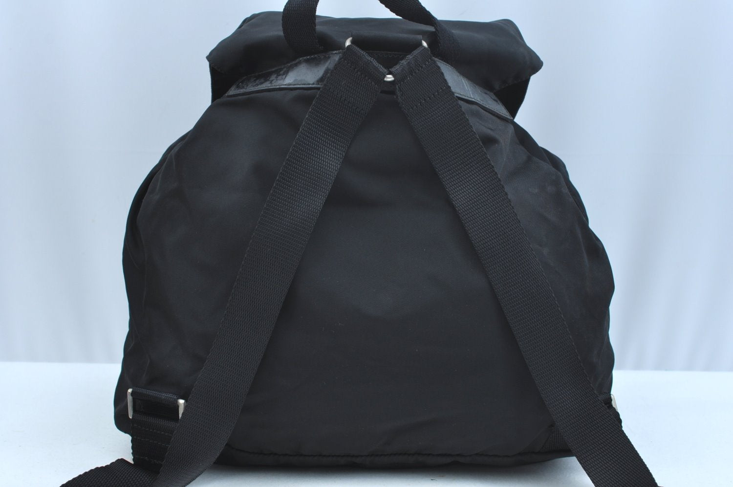 Authentic PRADA Nylon Tessuto Leather Backpack Black K9666