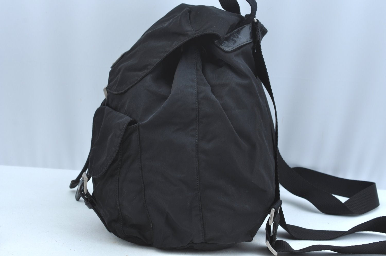 Authentic PRADA Nylon Tessuto Leather Backpack Black K9666