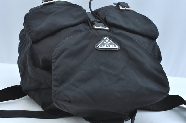 Authentic PRADA Nylon Tessuto Leather Backpack Black K9666