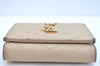 Authentic YVES SAINT LAURENT Trifold Wallet Purse Leather Vstitch Beige K9670