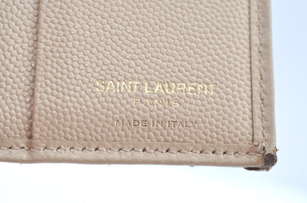 Authentic YVES SAINT LAURENT Trifold Wallet Purse Leather Vstitch Beige K9670