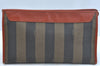 Authentic FENDI Pequin Clutch Hand Bag Purse PVC Leather Brown Black K9672