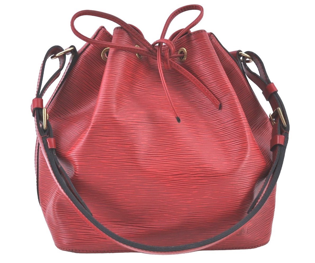 Authentic Louis Vuitton Epi Petit Noe Shoulder Drawstring Bag M44107 Red K9678