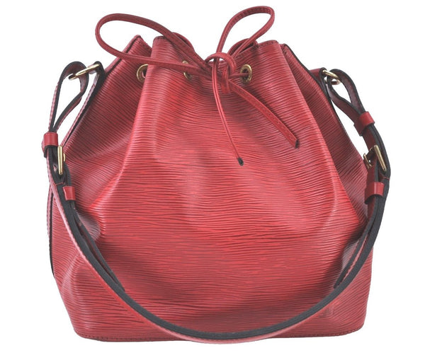 Authentic Louis Vuitton Epi Petit Noe Shoulder Drawstring Bag M44107 Red K9678
