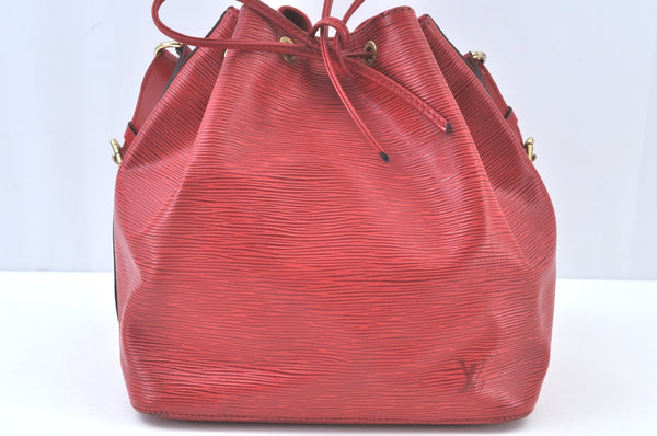 Authentic Louis Vuitton Epi Petit Noe Shoulder Drawstring Bag M44107 Red K9678