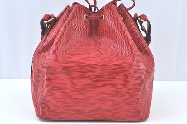 Authentic Louis Vuitton Epi Petit Noe Shoulder Drawstring Bag M44107 Red K9678