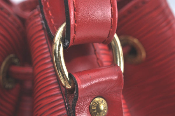 Authentic Louis Vuitton Epi Petit Noe Shoulder Drawstring Bag M44107 Red K9678