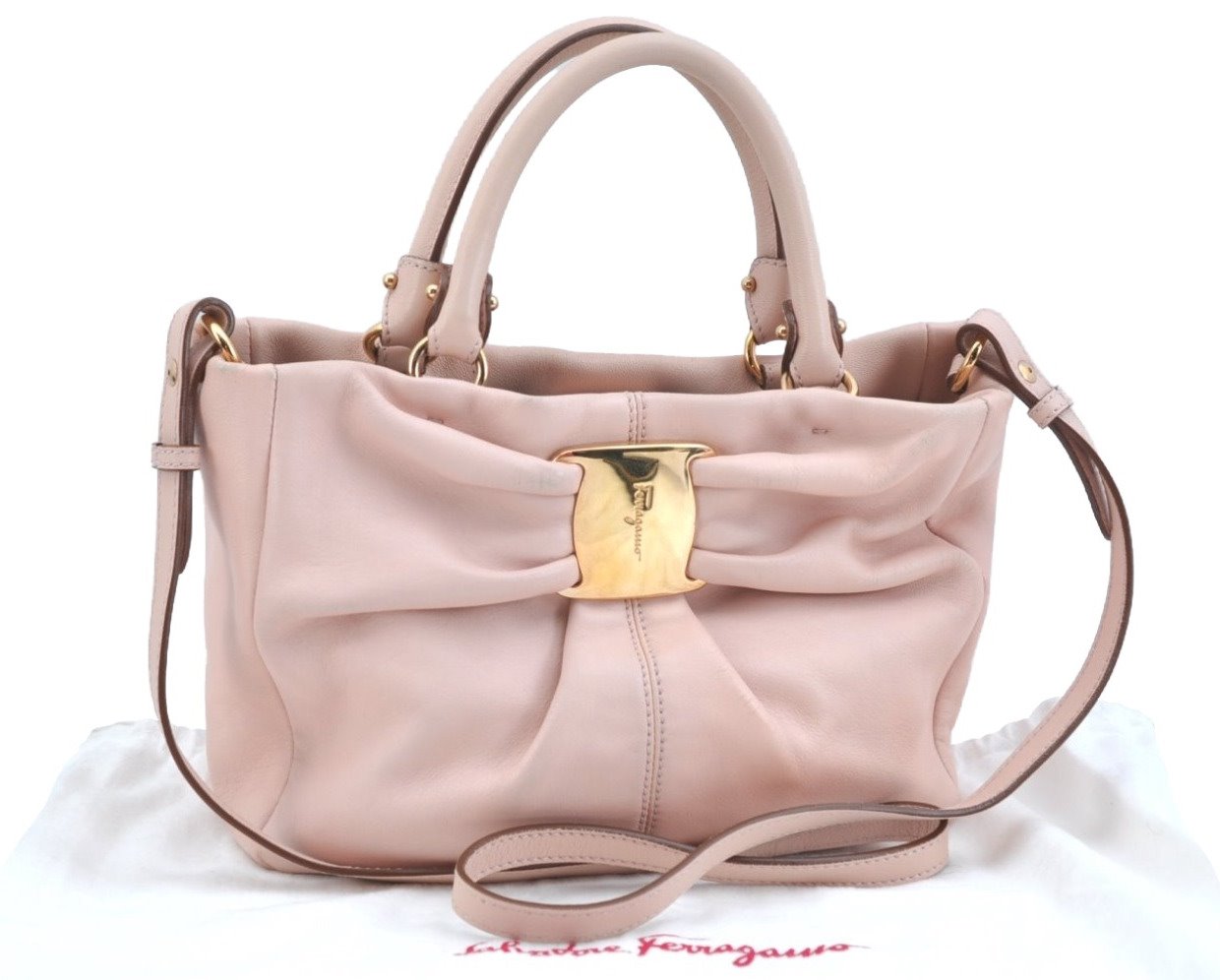 Authentic Salvatore Ferragamo 2Way Hand Bag Leather Pink K9681